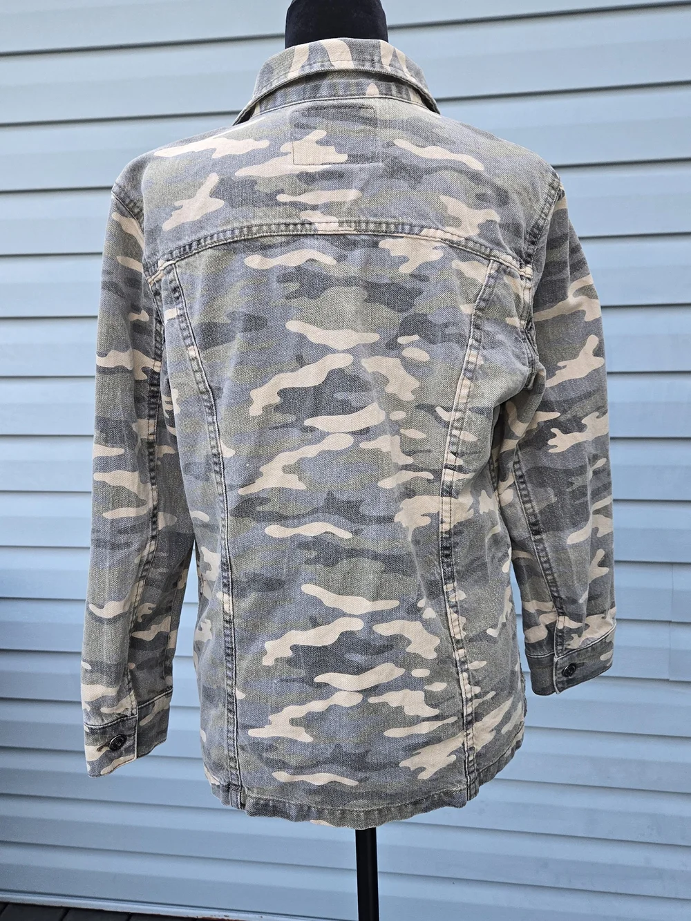 True Religion Womens Camo Trucker Jacket Medium Cotton Linen Blend Military
